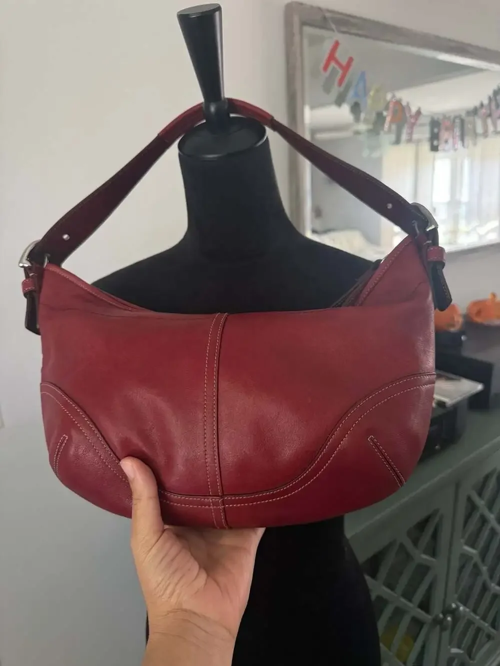 Coach Red Leather Soho Buckle Flap Shoulder Bag Hobo Bag